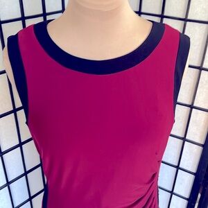 Lauren Ralph Lauren Ruched Wine Dress with Black Trim & Silver Tone Buttons 10